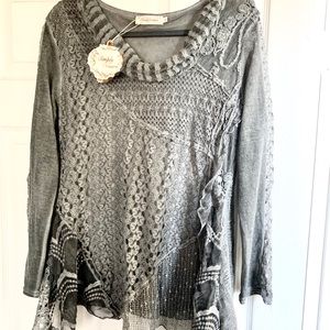 Women’s Gray Lace Layered Sweater NWT